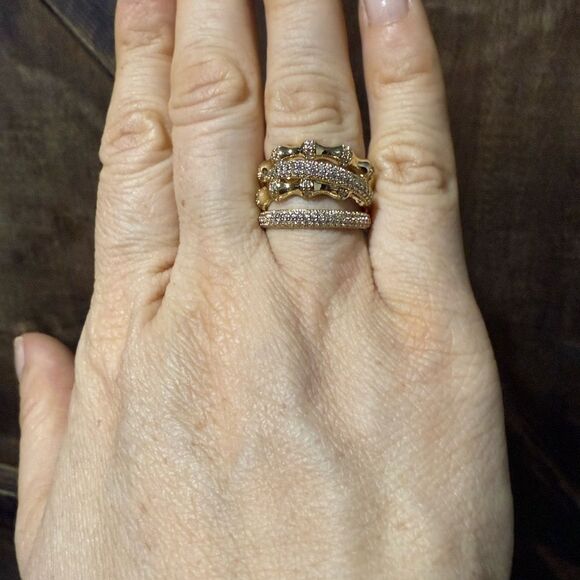 14K Gold Plated Elegant Stacked Layered With Zirconia Ring - Picture 5 of 10